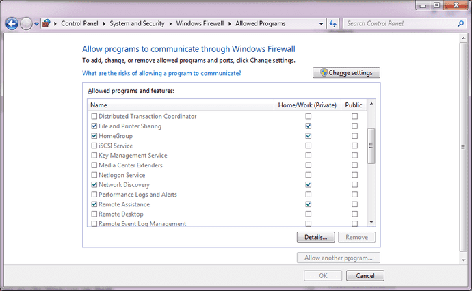 windows firewall settings